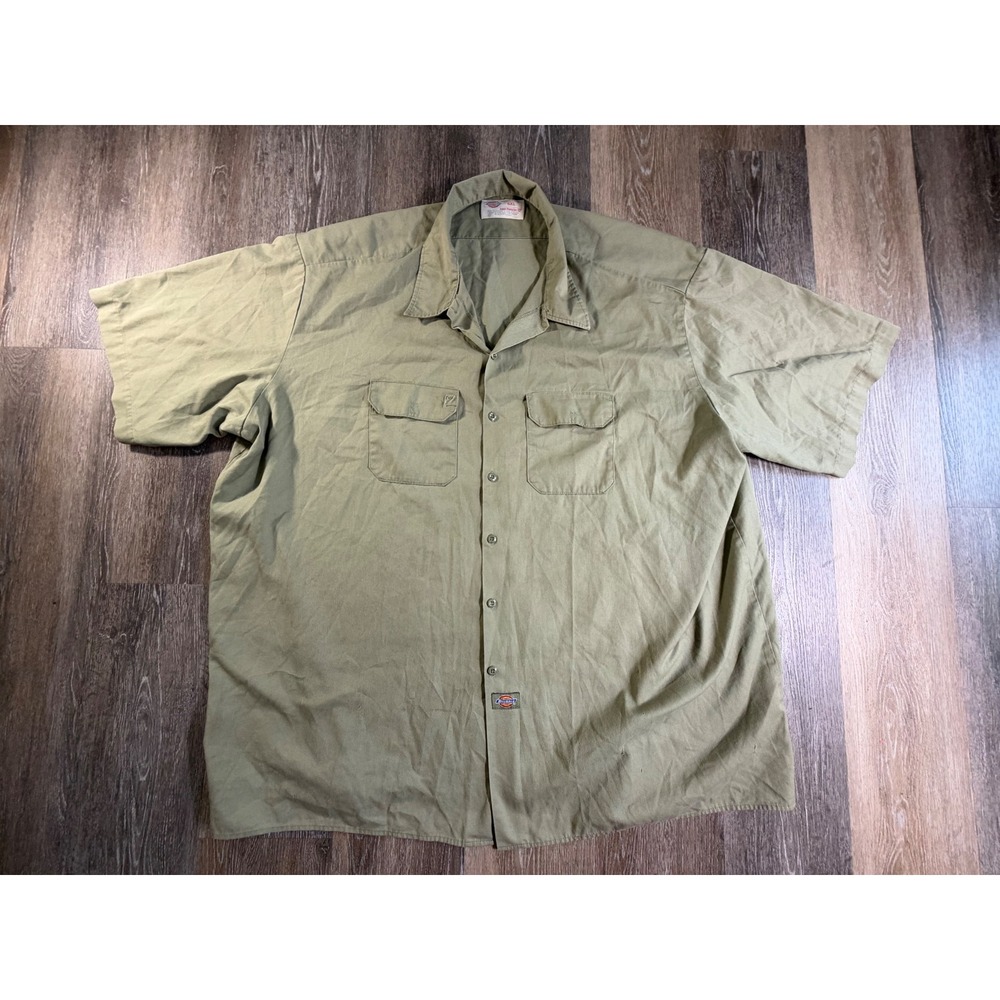 Dickies Work Shirt Mens 5XL Olive Green Short Sleeve Button Up Twill Pocket